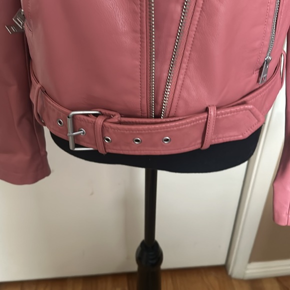 BELTED FAUX LEATHER MOTO JACKET - Picture 3 of 6